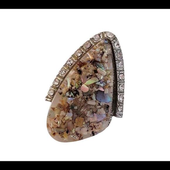 Fashion Statement Ring SZ 7 
- Rhinestones & Silver Tone - Picture 1 of 3